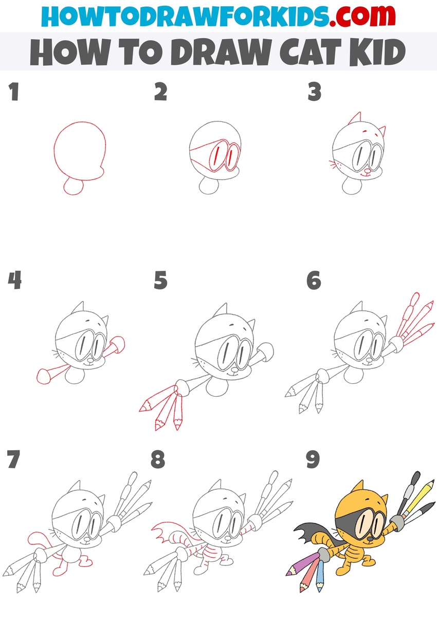 How to draw cat kid step by step