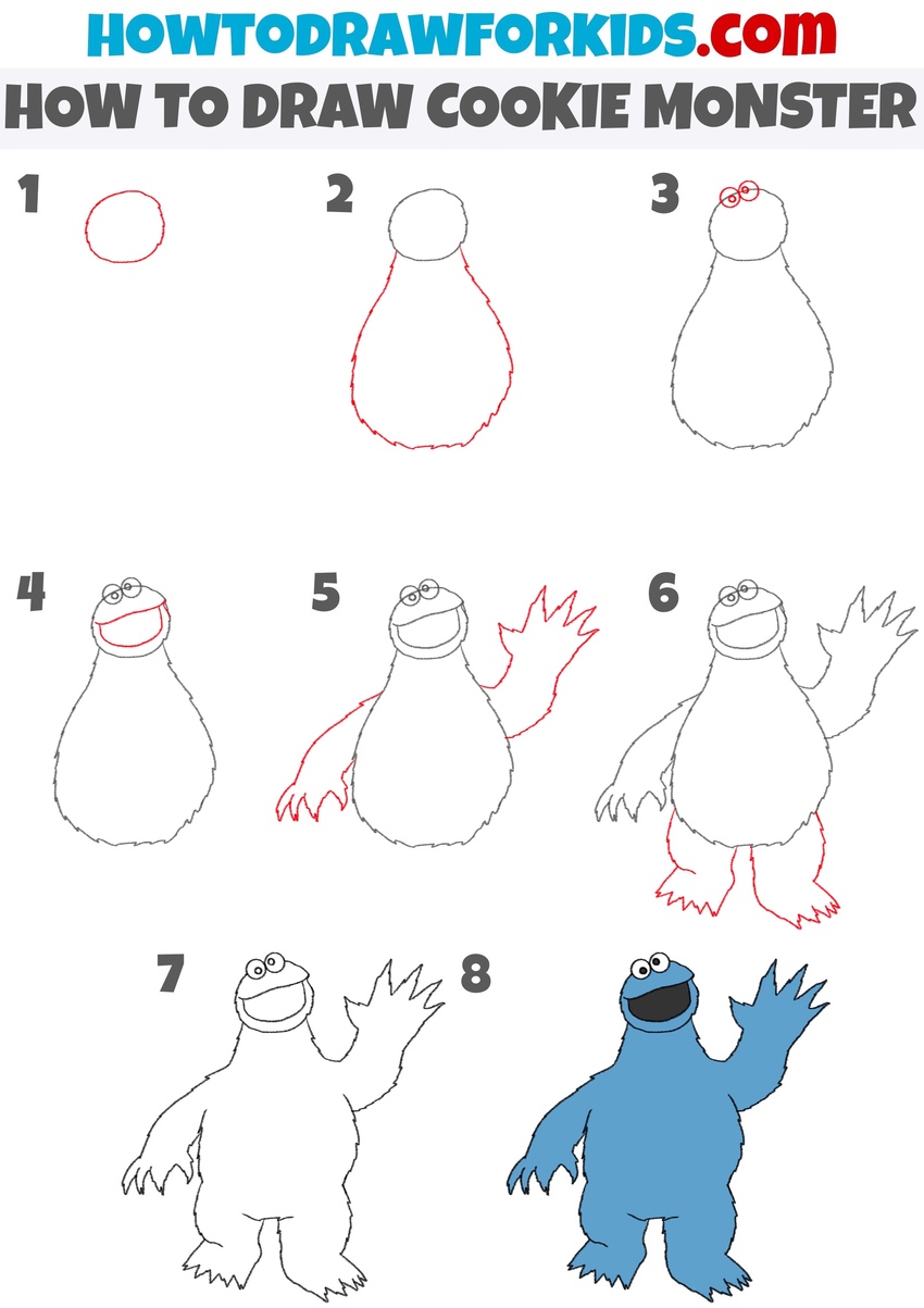 how to draw cookie monster step by step