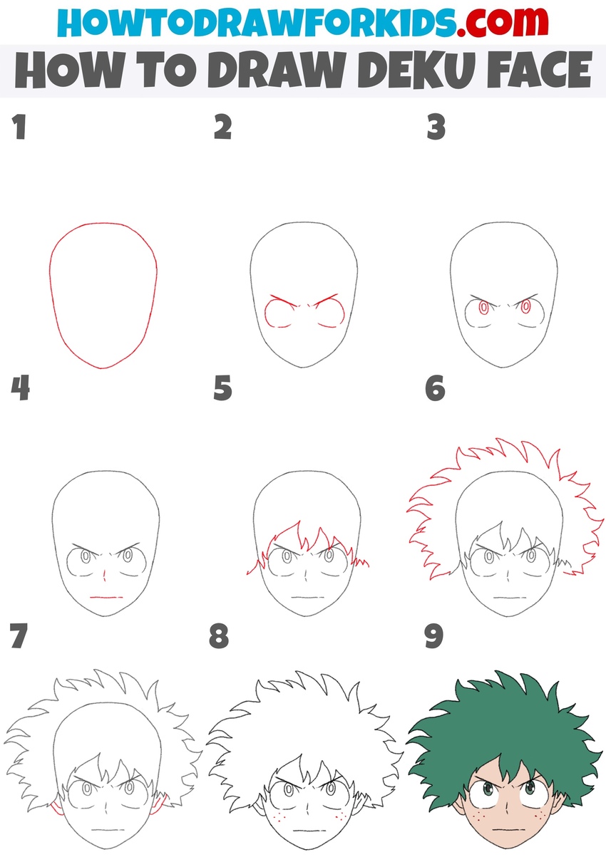 how to draw deku face step by step