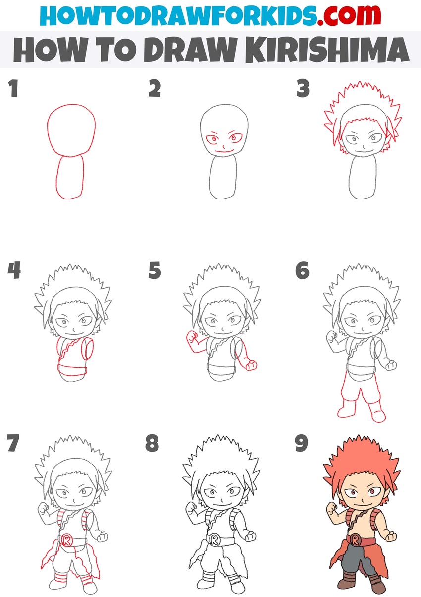 how to draw kirishima step by step