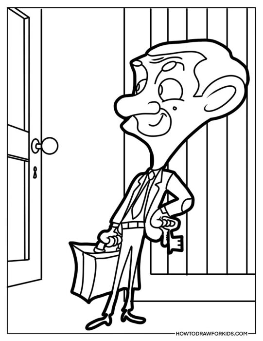 Mr. Bean from Cartoon with Case to Color