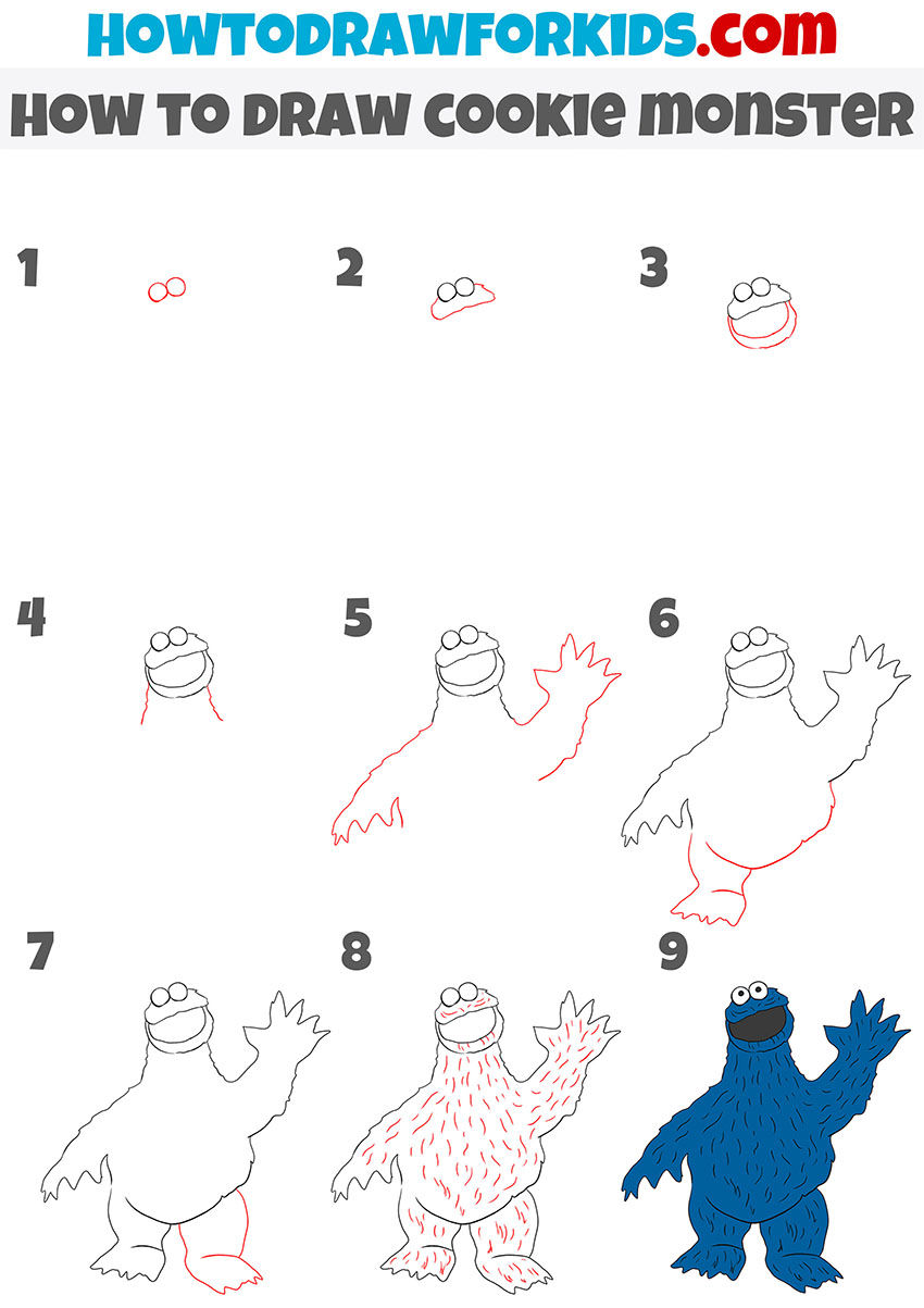 simple Cookie Monster drawing tutorial