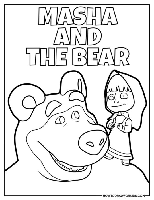 Masha, Bear, and Text for Coloring