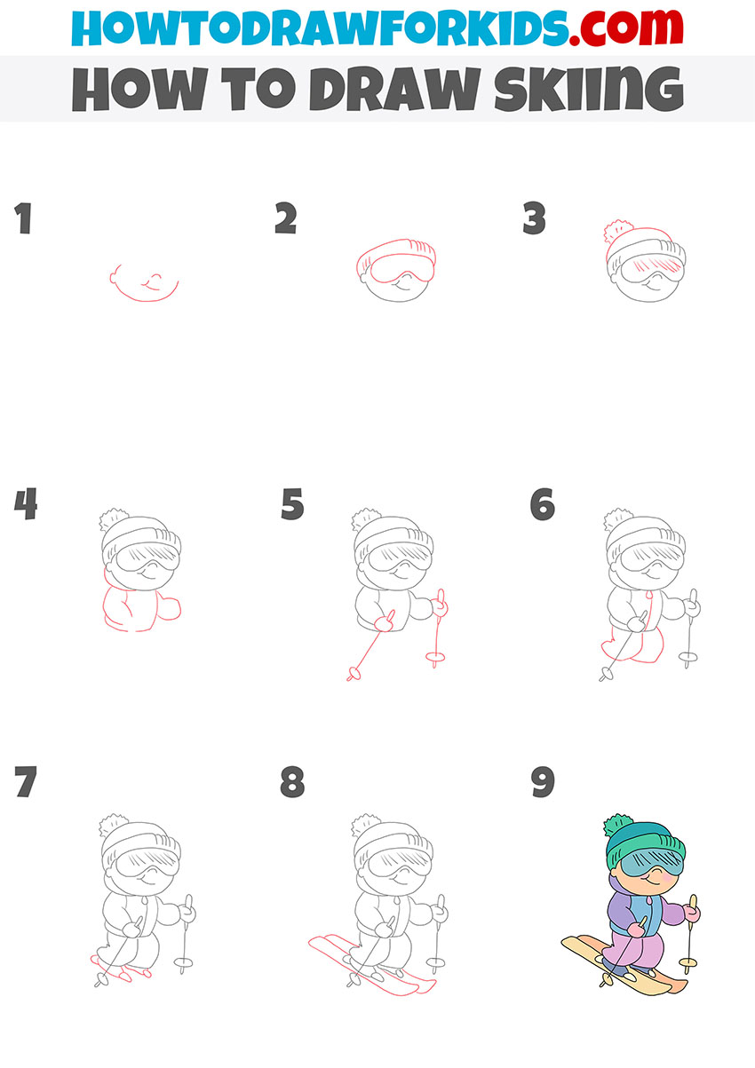 skiing person drawing tutorial