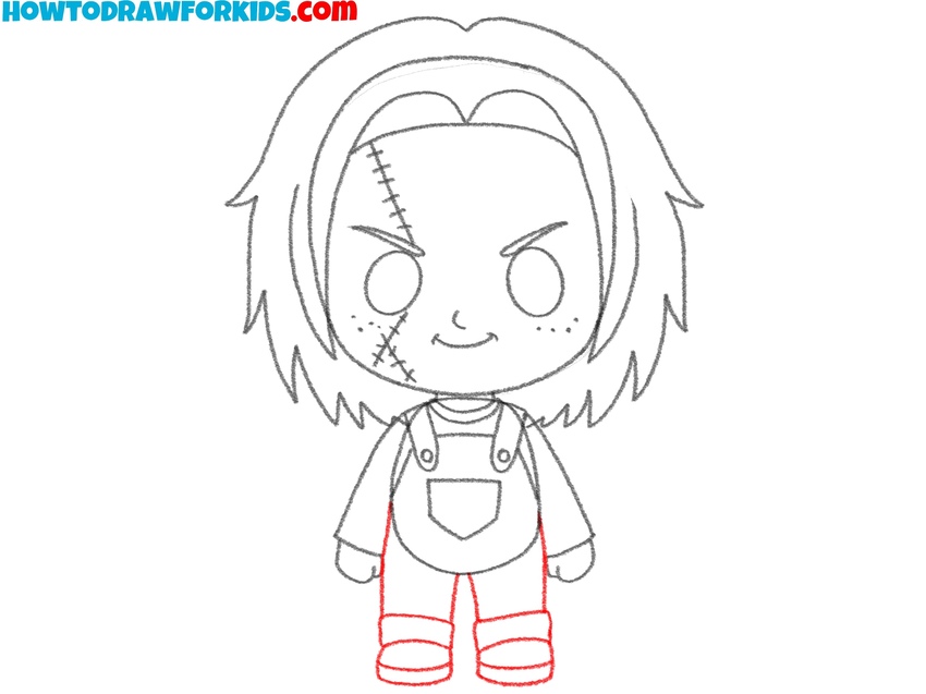 Draw Chucky’s legs and shoes