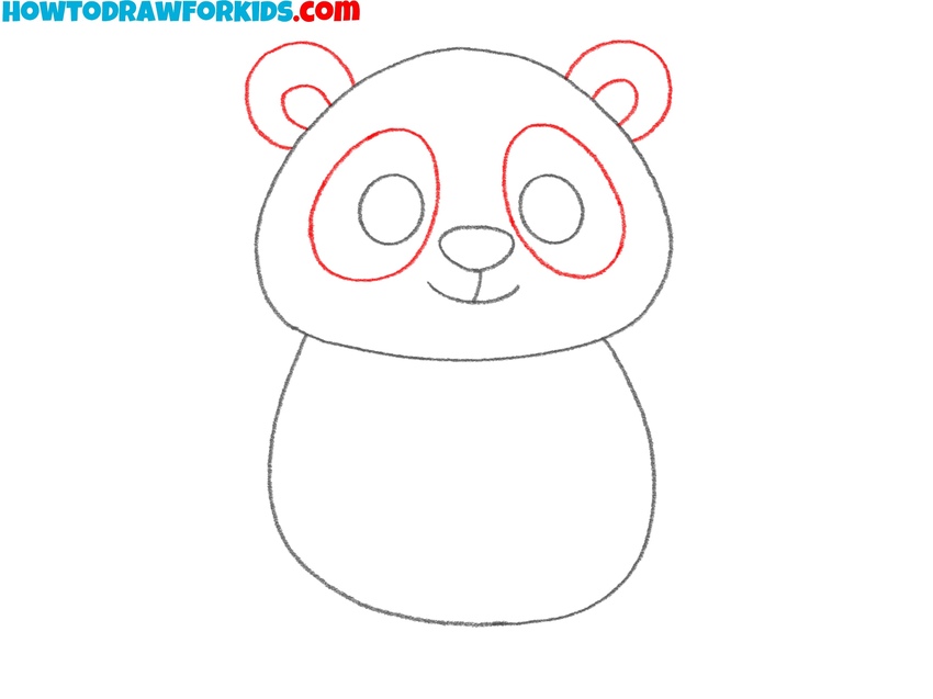 Draw the ears and eye patches