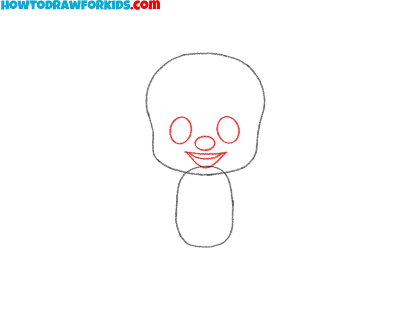 Draw Pennywise’s eyes, nose, and mouth