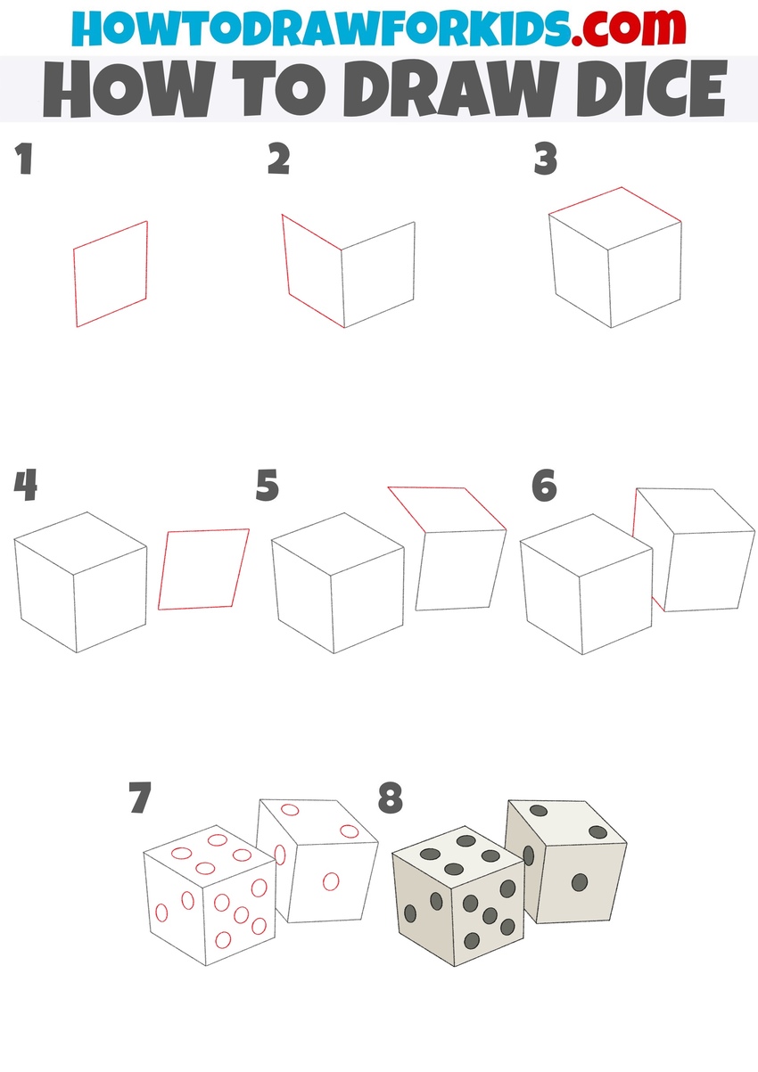 How to draw dice step by step