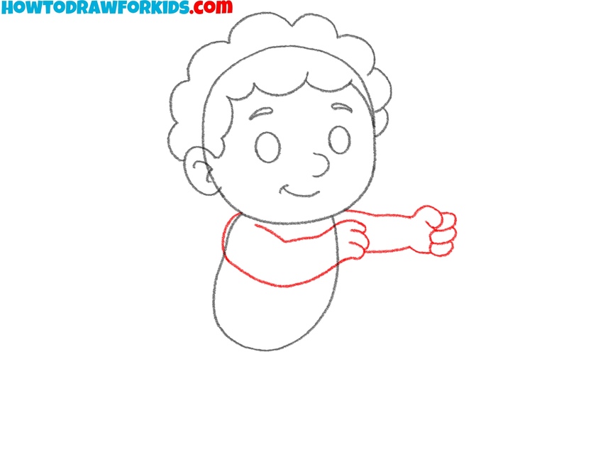 Sketch the rounded arms and hands