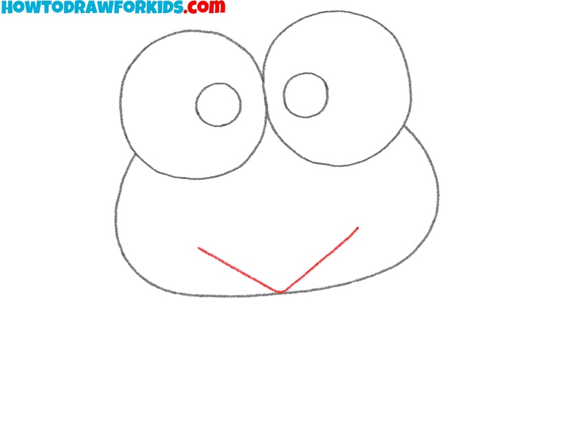 Sketch the mouth under the eyes