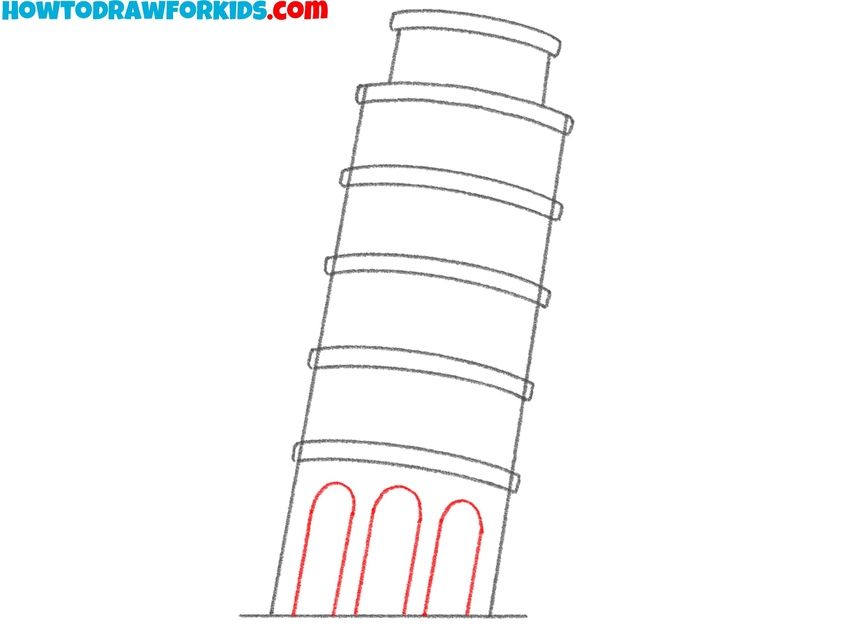 Sketch the bottom floor arches