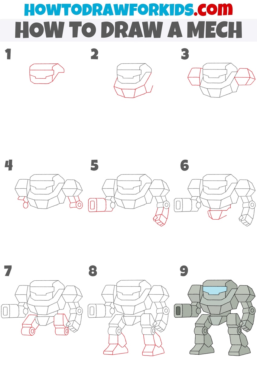 How to draw a mech step by step