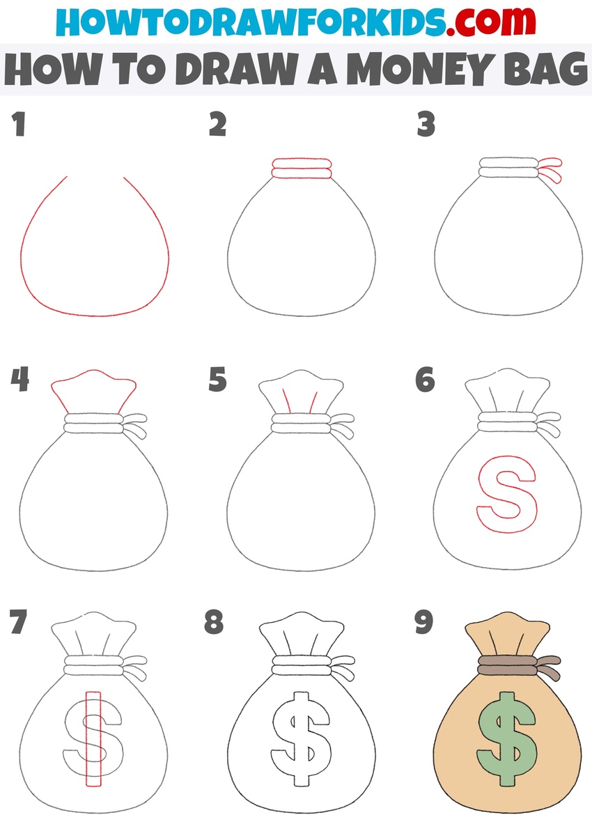 How to draw a money bag step by step
