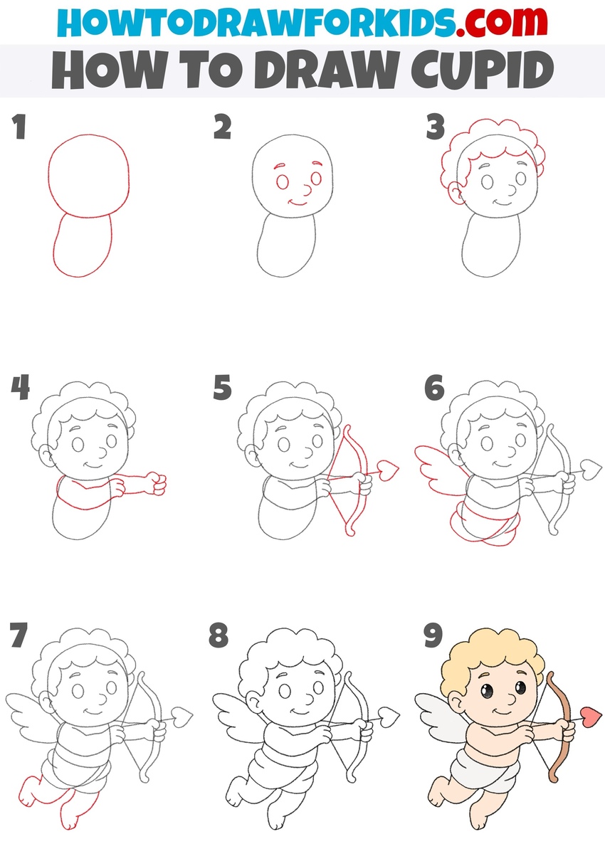 How to draw Cupid step by step