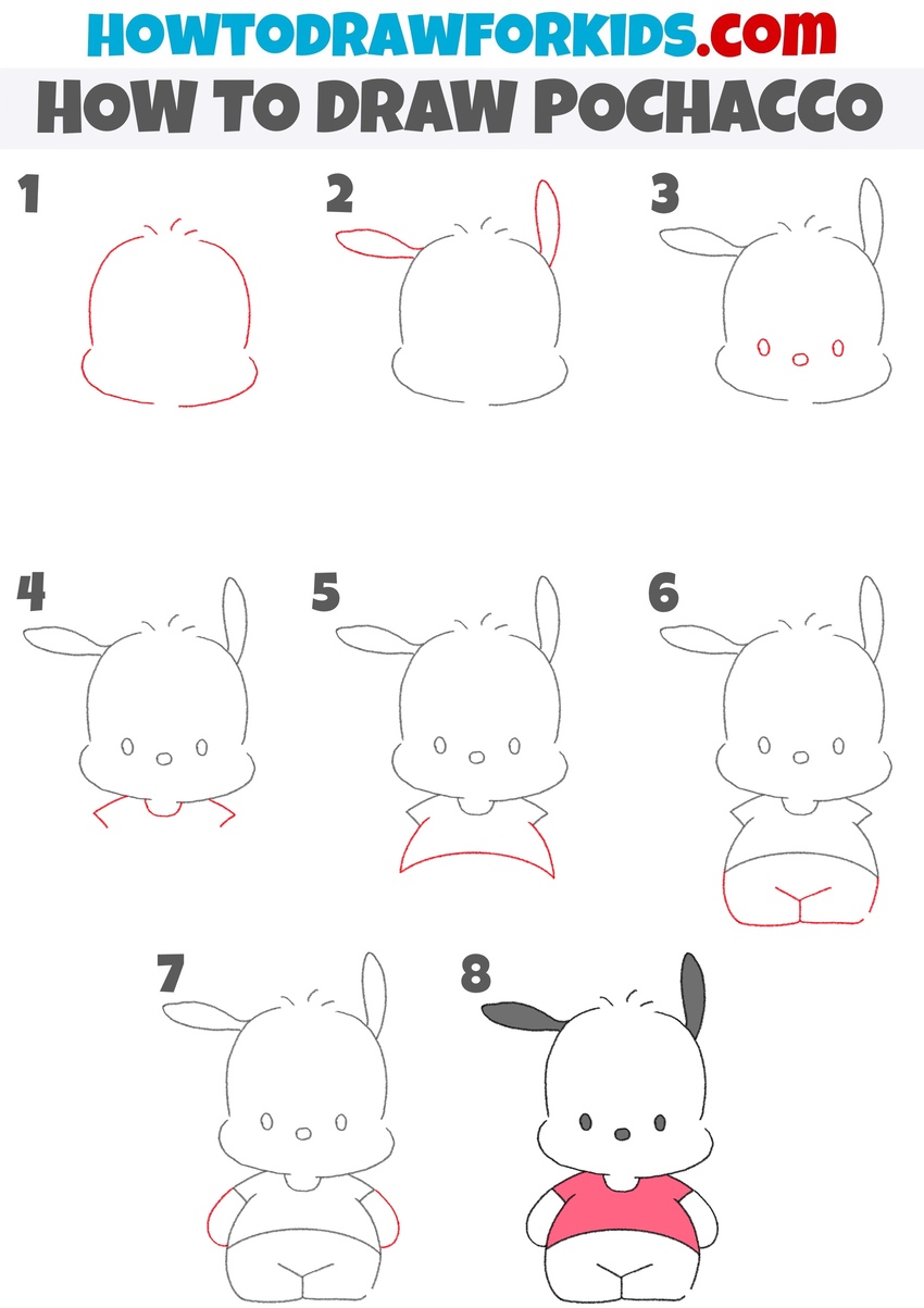 How to draw Pochacco step by step