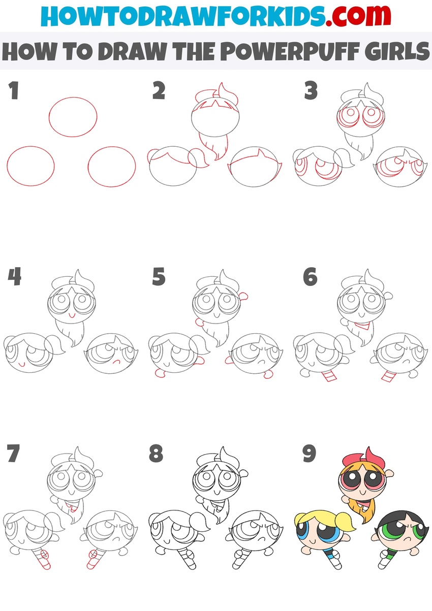 How to draw the powerpuff girls step by step