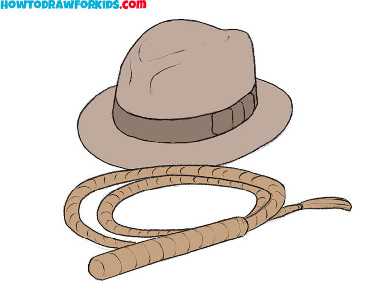 How to draw Indiana Jones’ hat and whip: final result.